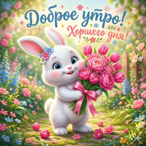 Добра утра — открытки с добрым утром зайчик