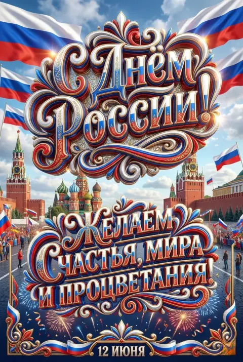 С Днем России 12 июня — открытка день россии 12 июня