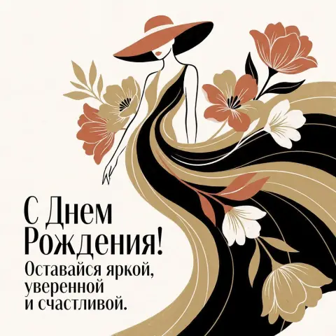 Открытки с днем рождения девушке стильные — модная иллюстрация