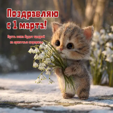 1 марта первый день весны — открытку 8 марта
