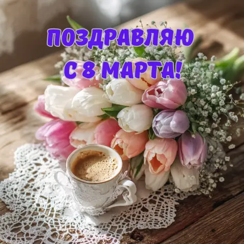 Нежная открытка с 8 марта — 8 марта с тюльпанами