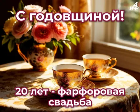 Поздравление с годовщиной свадьбы 20 лет — открытка а5 с фарфоровой свадьбой 20 лет