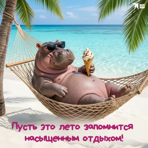 Открытка — бегемот