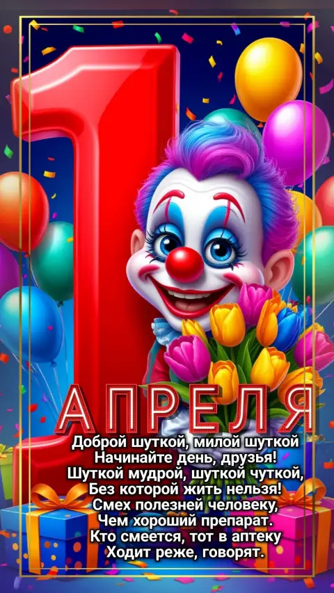 Открытку с 1 апреля — с 1 апреля с днем смеха