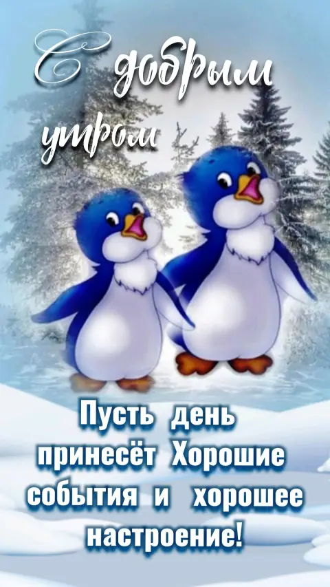 Открытка зимняя с пожеланиями хорошего дня — пингвиненок \ лоло\