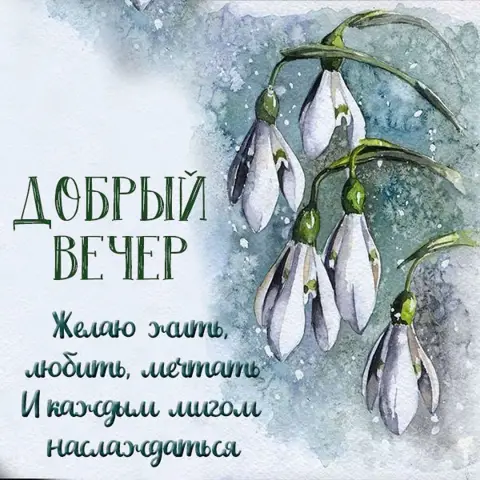 Красивые открытки с добрым весенним вечером — подснежники открытка