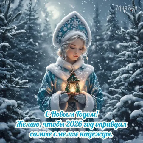 С новым годом открытка красивая — снегурочка красивая