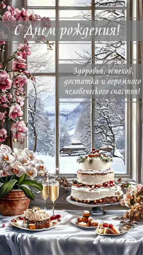 С Днем рождения зимний пейзаж — открытки с днем рождения женщине зимние