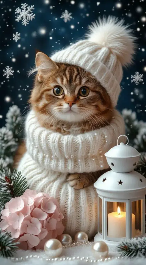 Новогодние открытка — котик