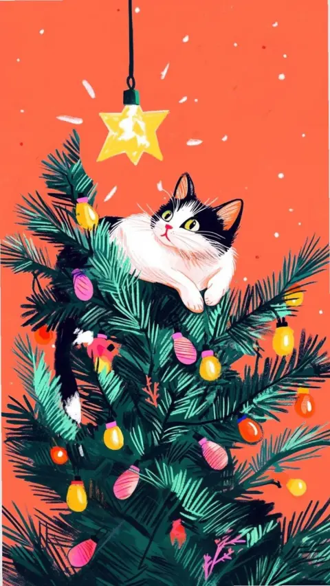 Новогодние котики рисунки — иллюстрации новогодние