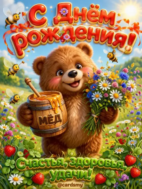 Открытка ко дню рождению — медведь с днем рождения