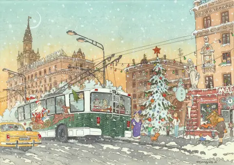 Новогодние открытки с московскими видами — новогодняя открытка санкт петербург