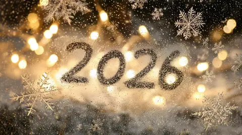 Обои для рабочего стола зима снег цифры дата — с новом годом 2026
