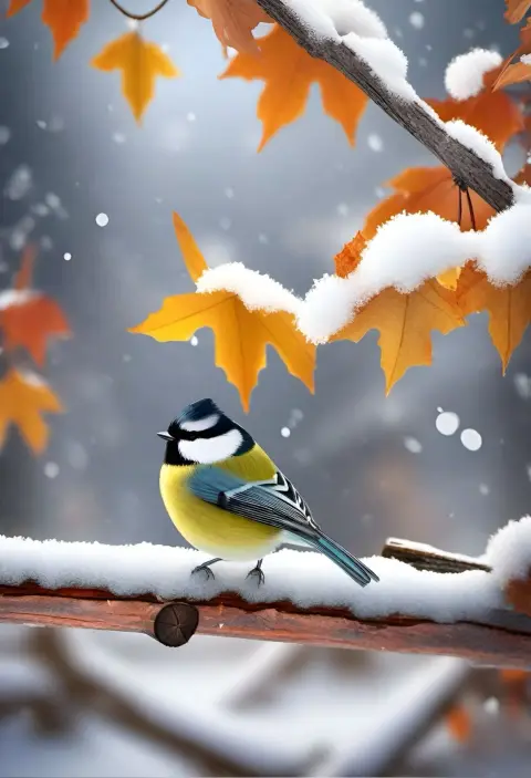 Синица на ветке — осень
